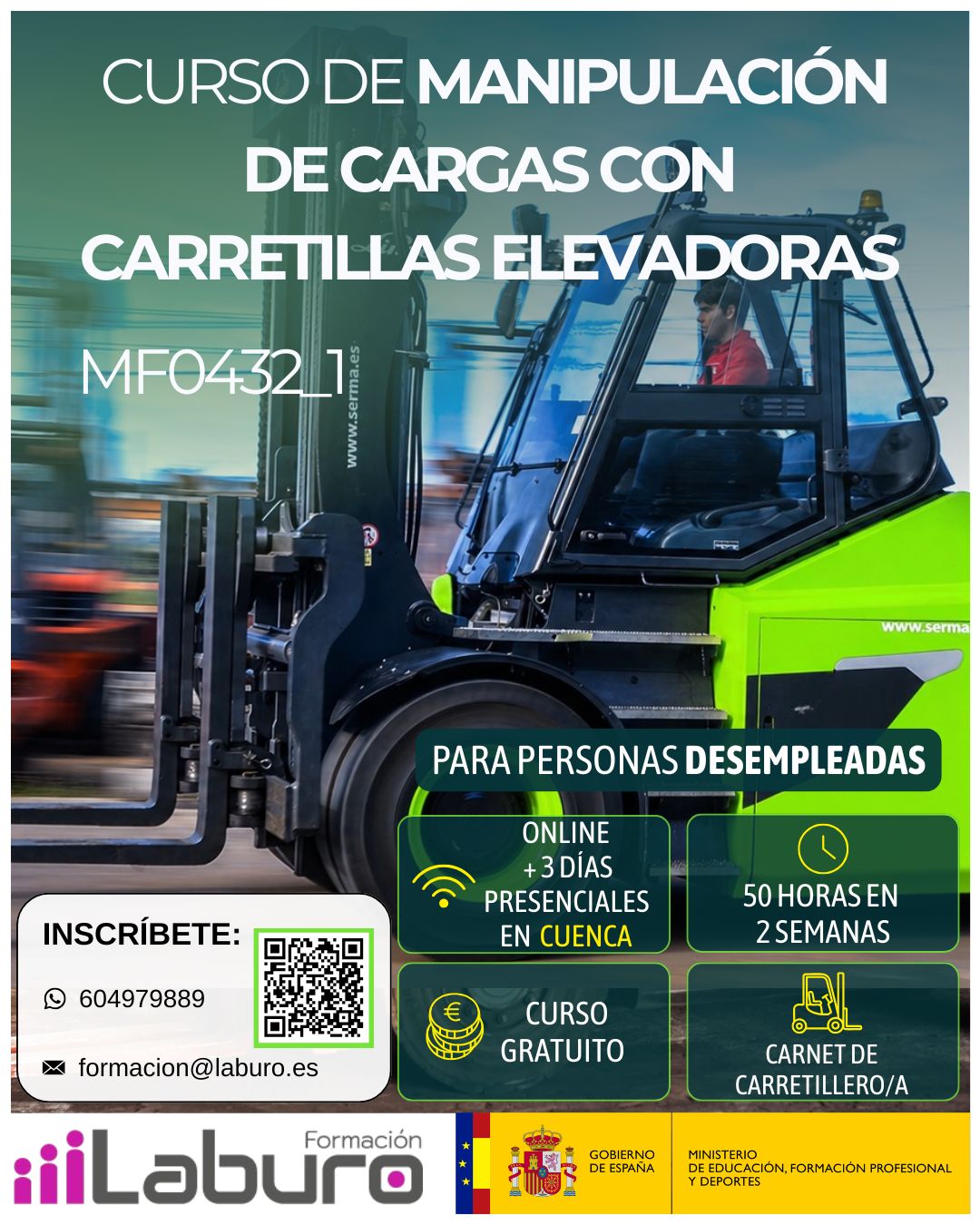 Cartel informativo del curso de Manipulación de cargas con carretillas elevadoras